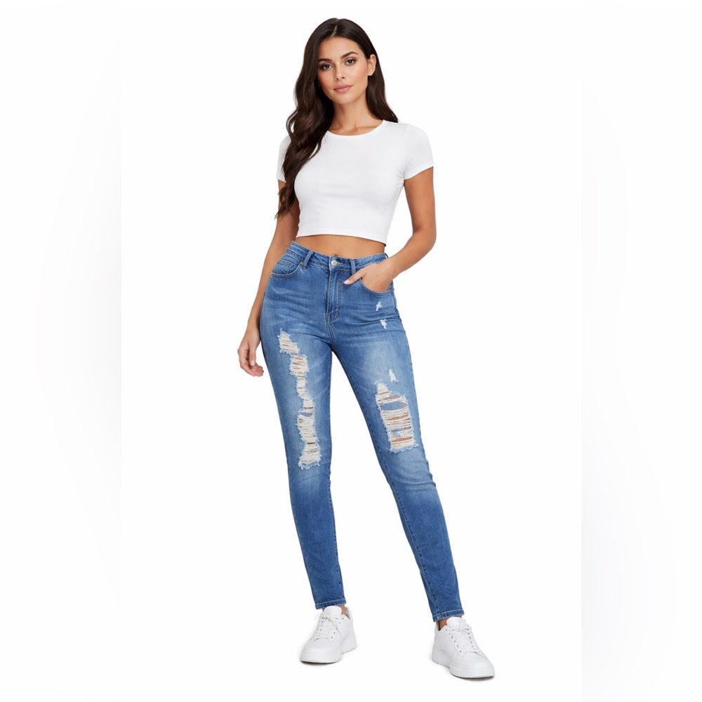 Rue21 High Waisted Stretchy Light Wash Distressed Skinny Jeans | Size: 10